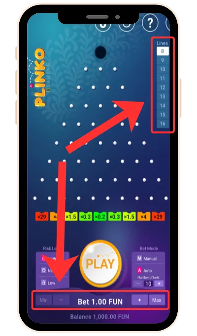 Set your stake amount and number of rows