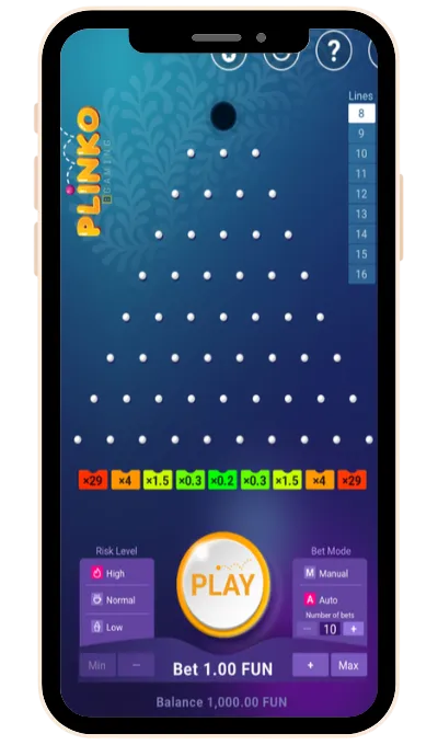 Open the Plinko game in your chosen casino or in demo mode