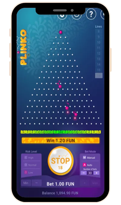 Watch it fall and land in a slot with a multiplier - your winnings are added instantly